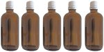 (Bild für) 5 Fläschchen à 50 ml aus Braunglas zur Aufbewahrung von ätherischen Ölen, mit Originalverschluss